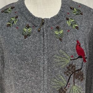 Croft & Barrow‎ Gray Embroidered Cardigan Holiday Christmas Winter
